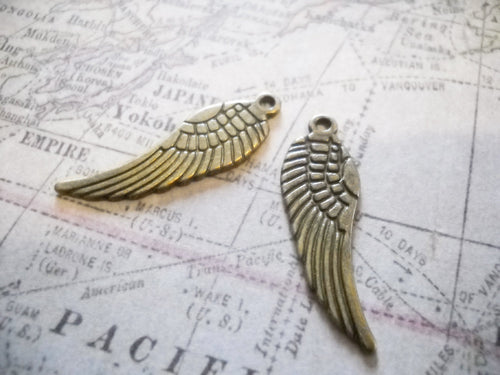 Angel Wing Charms Pendants Antiqued Bronze Wing Charms Angel Wings Bronze Charms 30mm Double Sided 4 pieces