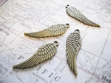 Load image into Gallery viewer, Angel Wing Charms Pendants Antiqued Bronze Wing Charms Angel Wings Bronze Charms 30mm Double Sided 4 pieces