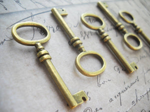Bulk Skeleton Keys Wholesale Keys Antiqued Bronze Keys Barrel Keys Double Sided 50 pieces 41mm Wedding Keys