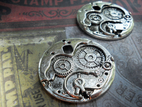 Large Gear Pendants Charms Antiqued Silver Steampunk Pendants Steampunk Supplies 38mm