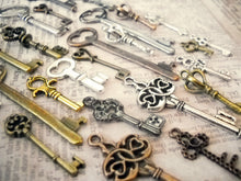 Load image into Gallery viewer, Key Charms Skeleton Key Pendants Antiqued Silver Copper Bronze Black Keys Assorted Keys Wholesale Steampunk Keys 10 pieces