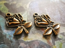 Load image into Gallery viewer, Rose Charms Rose Pendants Flower Charms Flower Pendants Bronze Flower Charms Bronze Charms Garden Charms Gardening Charms Spring Charms 10pc