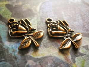 Rose Charms Rose Pendants Flower Charms Flower Pendants Bronze Flower Charms Bronze Charms Garden Charms Gardening Charms Spring Charms 10pc