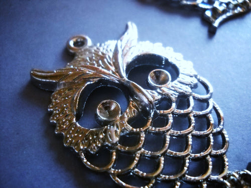 Large Owl Pendants Black Gunmetal Charms Owl Charms Black Owl Pendants Black Pendants 58mm 2 pieces Focal Pendants Halloween Charms