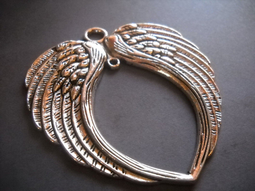 Large Wing Pendants Antiqued Silver Angel Wing Pendants Jumbo Wings Double Wing Pendants Focal Pendants Large Focal 2pcs 74mm