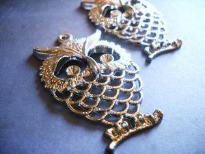 Large Owl Pendants Black Gunmetal Charms Owl Charms Black Owl Pendants Black Pendants 58mm 2 pieces Focal Pendants Halloween Charms