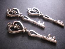 Load image into Gallery viewer, Skeleton Keys Bulk Skeleton Keys Antiqued Silver Key Pendants Heart Key Heart Skeleton Keys Valentines Day Charms Key Pendants 10pcs