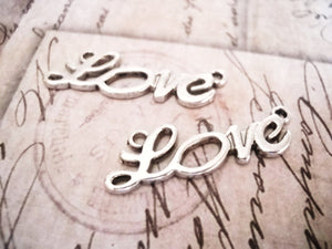 Love Connectors Pendants Antiqued Silver Love Charms Bracelet Connectors Love Link Charms Script Word Charms 2 Hole Pendnants 10pcs