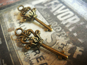 Skeleton Keys Antiqued Bronze Key Charms Key Pendants Bronze Keys Crown Keys Queen Keys 37mm 10 pcs Old Fashioned Keys