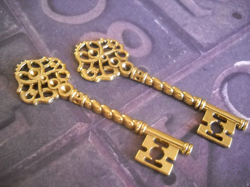 Gold Skeleton Keys Key Pendants Antiqued Gold Pendants Gold Keys 68mm 2.67