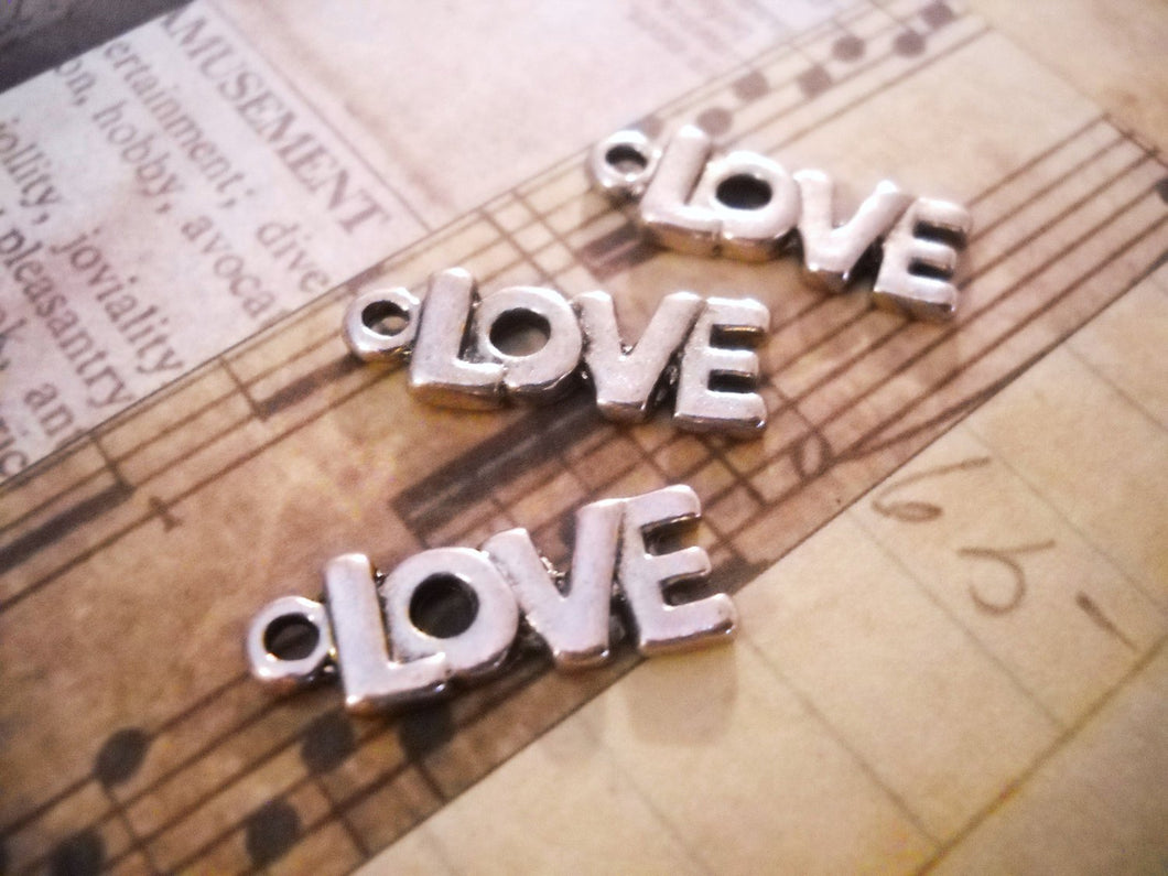 Silver Love Charms Love Word Charms Antiqued Silver Charms Love Pendants Silver Charms Set 10pcs