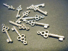 Load image into Gallery viewer, Skeleton Key Charms Antiqued Silver Steampunk Keys BULK Skeleton Keys Wholesale Keys Miniature Key Pendants 50pcs