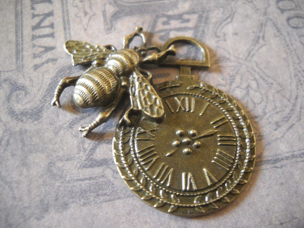 Clock Pendant Pocket Watch Pendant Bee Pendant Steampunk Pendant Clock Charm Bronze Bee Charm 49mm PREORDER