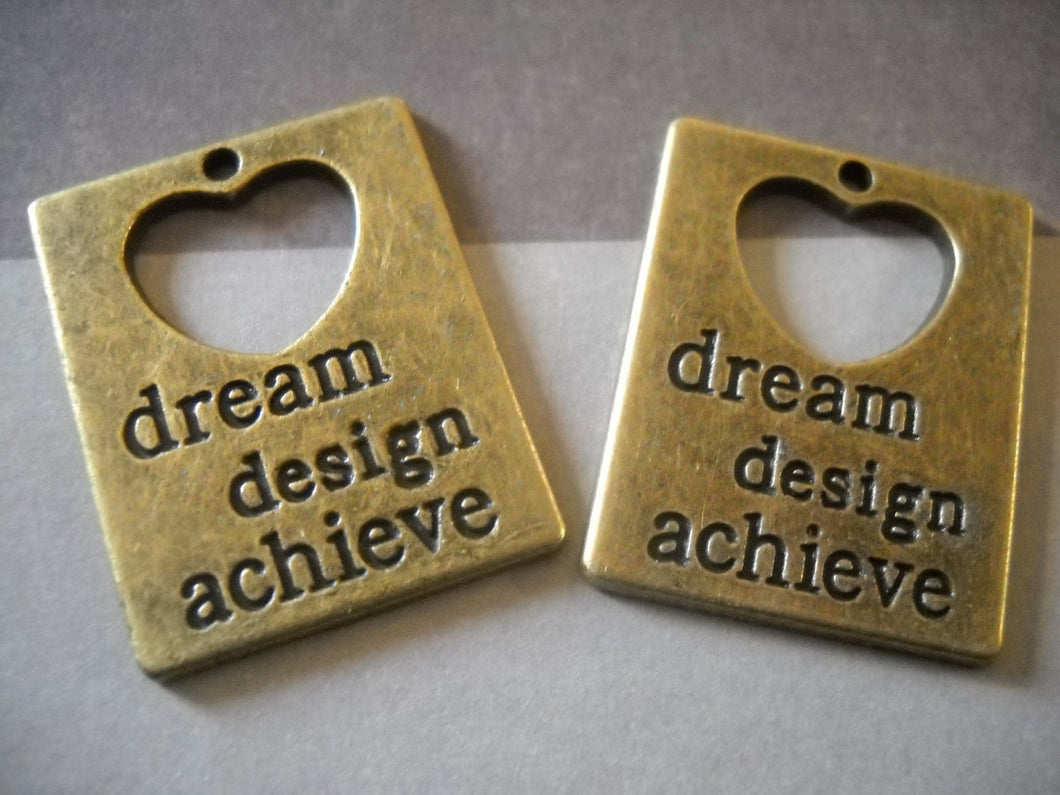 Word Charms Pendants Antiqued Bronze Pendants Quote Pendant Dream Design Achieve Inspirational Charms Word Pendants Wholesale 15 pieces 30mm