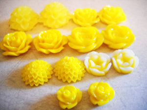 Flower Cabochons Flatback Flowers Yellow Cabochons Yellow Flower Mum Flatbacks Flat Back Flowers Assorted Cabochons Flowers for Rings 20pc