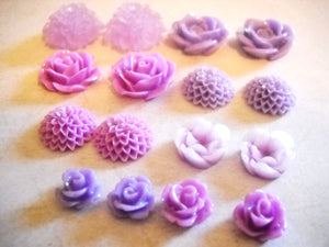 Flower Cabochons Purple Flower Flatbacks Flat Back Flowers Resin Flowers Resin Cabochons Purple Flatbacks Assorted Cabochons 10pc