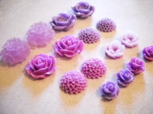 Flower Cabochons Purple Flower Flatbacks Flat Back Flowers Resin Flowers Resin Cabochons Purple Flatbacks Assorted Cabochons 10pc