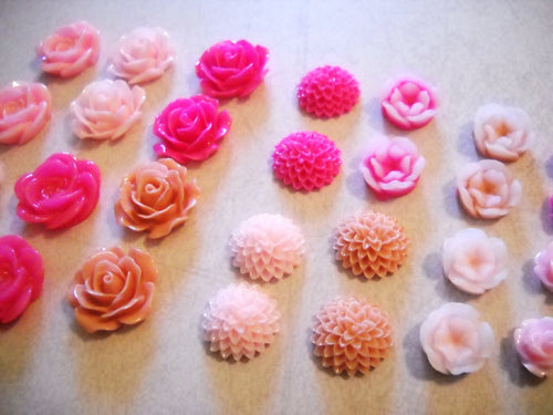 Flower Cabochons Pink Flower Flatbacks Flat Back Flowers Assorted Cabochons Flat Back Flower Assorted Flowers 20pcs