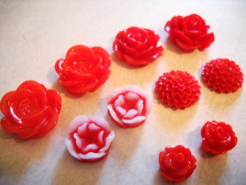 Flower Cabochons Red Flower Flatbacks Flat Back Flowers Red Flowers Assorted Cabochons Resin Cabochons Resin Flowers Mum Cabochons 10pcs