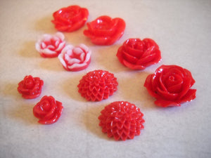 Flower Cabochons Red Flower Flatbacks Flat Back Flowers Red Flowers Assorted Cabochons Resin Cabochons Resin Flowers Mum Cabochons 10pcs