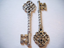 Load image into Gallery viewer, Skeleton Key Pendants Antiqued Silver Key Big Keys 68mm Large Keys Steampunk Supplies Steampunk Keys 4 pieces SAMPLE