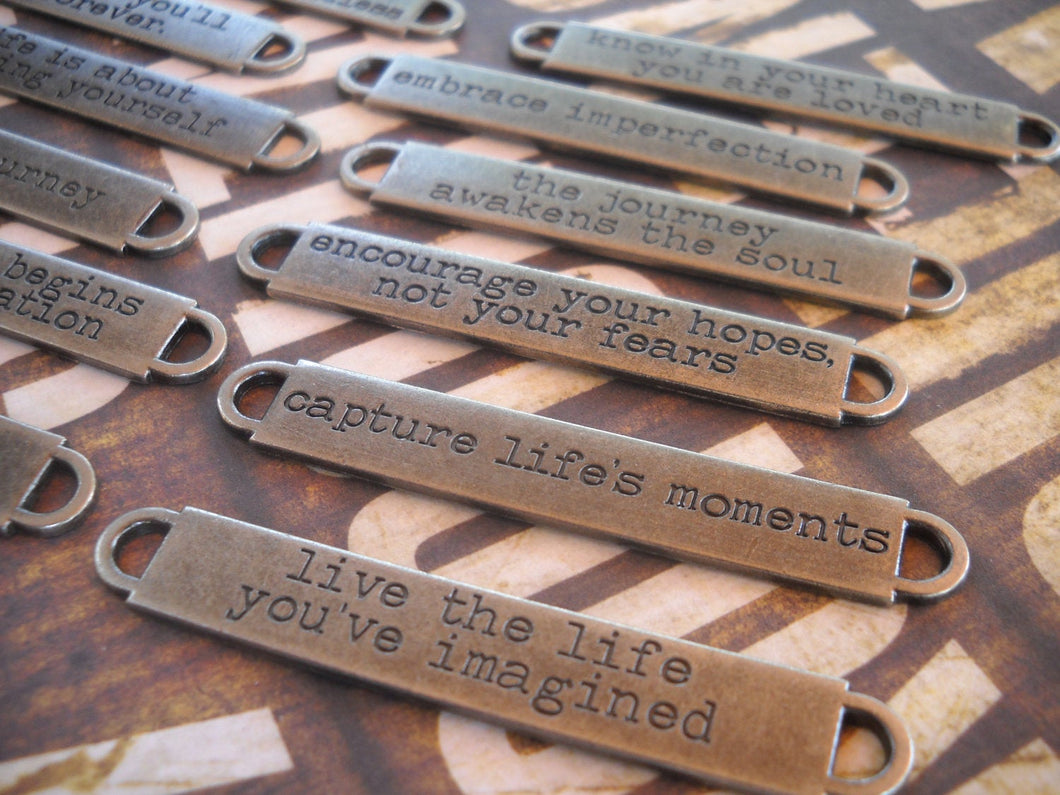 Quote Connectors Word Connectors Word Bands Quote Pendants 12pcs Antiqued Silver Assorted Quotes Word Pendants PREORDER
