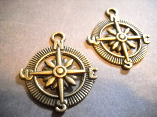 Compass Charms Compass Pendants Bronze Compass Charm Captain of My Soul Nautical Charms Sea Charms Bronze Charms Antiqued Charms 10 pieces