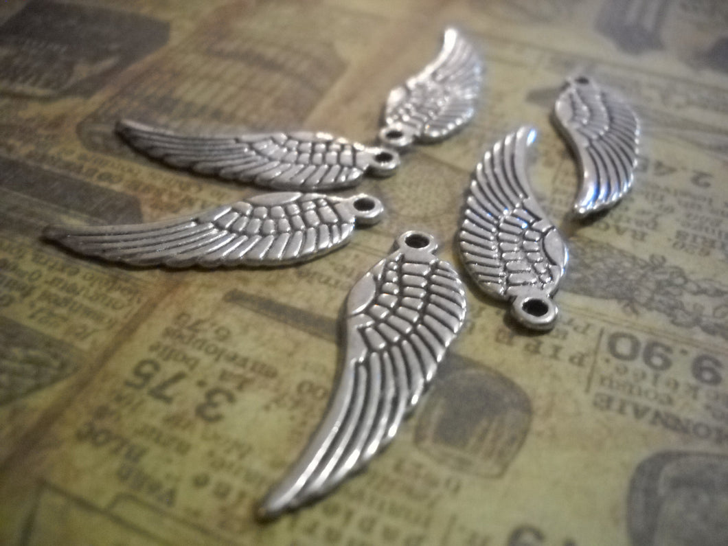 Angel Wing Charms Wing Pendants Antiqued Silver Wing Charms 30mm Wings 2 Sided Charms Angel Wings 10 pieces SAMPLE