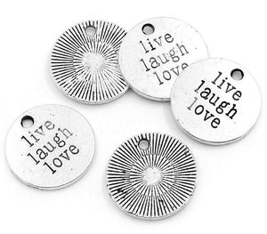 Word Charms Quote Charms LIVE LAUGH LOVE Charms Antiqued Silver Charms Stamped Charms Inspirational Charms Word Pendants 20mm 5 pieces