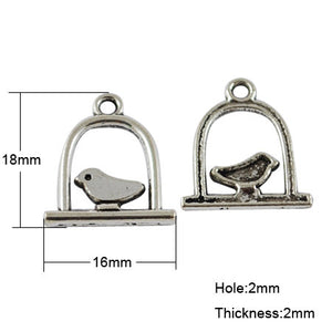 Bird Charms Bird Pendants Bird on a Swing Charms Bulk Charms Wholesale Charms Silver Charms Antiqued Silver Caged Bird-100pcs