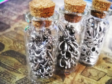 Load image into Gallery viewer, Skeleton Keys, Lock Charms, Glass Vials, Steampunk Lot Glass Vials With Corks Assorted Charms Antiqued Silver 103pcs