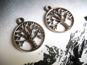 Tree Charms Tree of Life Charms Bulk Charms Wholesale Charms Antiqued Silver Circle Tree Pendants Silver Tree Charms 50 pieces
