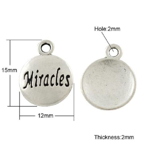Miracle Charms Antiqued Silver Word Charms Word Pendants Silver Miracle Charms Inspirational Charms Stamped Charms 10pcs
