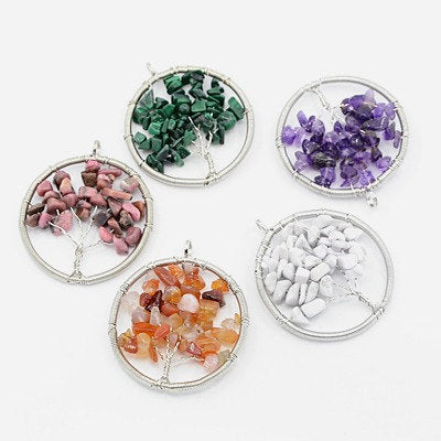 Wire Wrapped Tree of Life Pendants Gemstone Tree of Life Assorted Lot Tree Pendant Gemstone Pendants BULK 10pcs