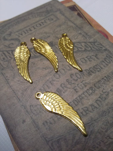 Angel Wing Charms Wing Pendants Shiny Gold Wing Charms 30mm Wing Charms Gold Charms 10 pieces Double Sided Wings