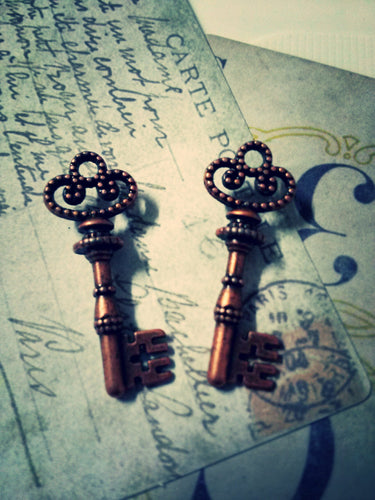 Skeleton Key Charms Key Pendants Antiqued Copper Keys Steampunk Keys Copper Charms Wholesale Keys 32mm 25 pieces