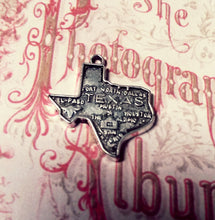 Load image into Gallery viewer, Texas Charms Texas Pendants State of Texas Map Charms State Charms Antiqued Silver Texas Charms Highly Detailed TX 2 pieces