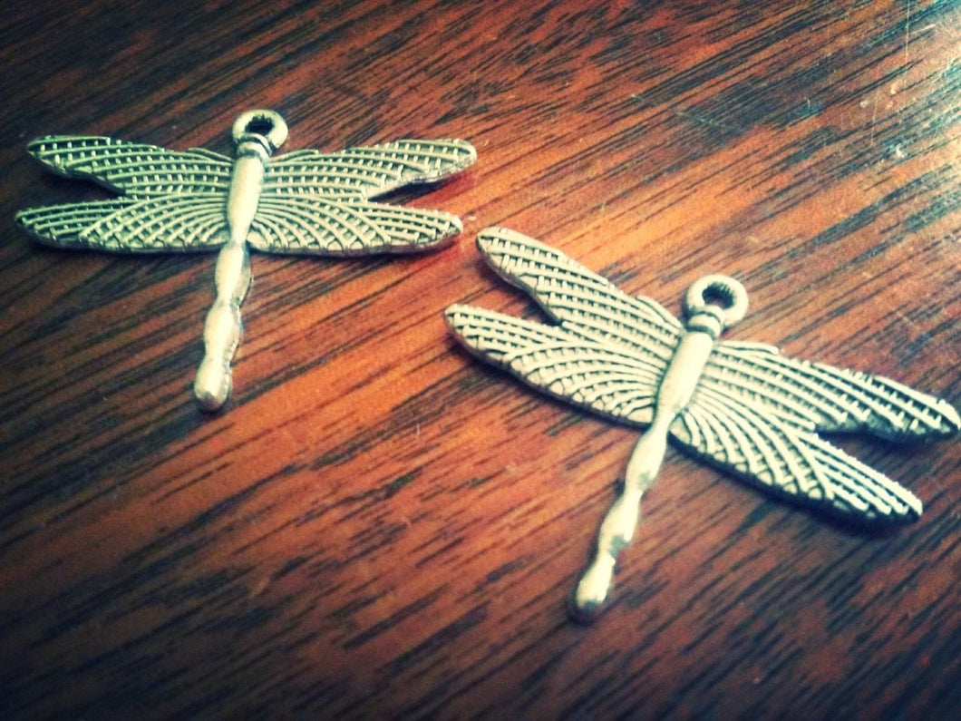 Dragonfly Pendants Antiqued Silver Dragonfly Charms Steampunk Charms Insect Charms Spring Charms 28mm 4 pieces