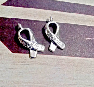Cancer Awareness Ribbon Charms Ribbon Pendants Shiny Silver Charms Fundraising Charms Hope Charms Hope Ribbon Charms 10pcs