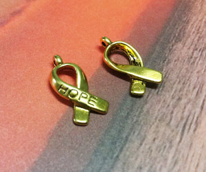 Cancer Awareness Ribbon Charms Ribbon Pendants Antiqued Gold Charm Fundraising Charms Hope Ribbon Charms HOPE Charms 10pcs