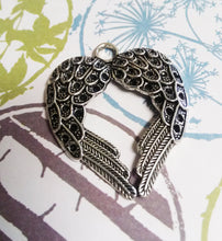 Load image into Gallery viewer, Large Angel Wing Pendant Cabochon Setting Antiqued Silver Wings 45mm 1 piece
