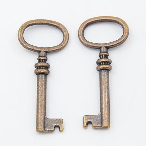 Bulk Skeleton Keys Wholesale Keys Antiqued Copper Keys Barrel Keys Key Charms Steampunk Key Pendants 41mm 100pcs