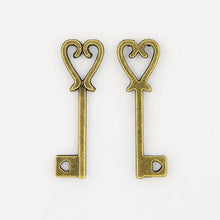 Load image into Gallery viewer, Bulk Skeleton Keys Heart Keys Antiqued Bronze Key Charms Wholesale Keys Skeleton Key Pendants Wedding Keys 25mm 100 pieces