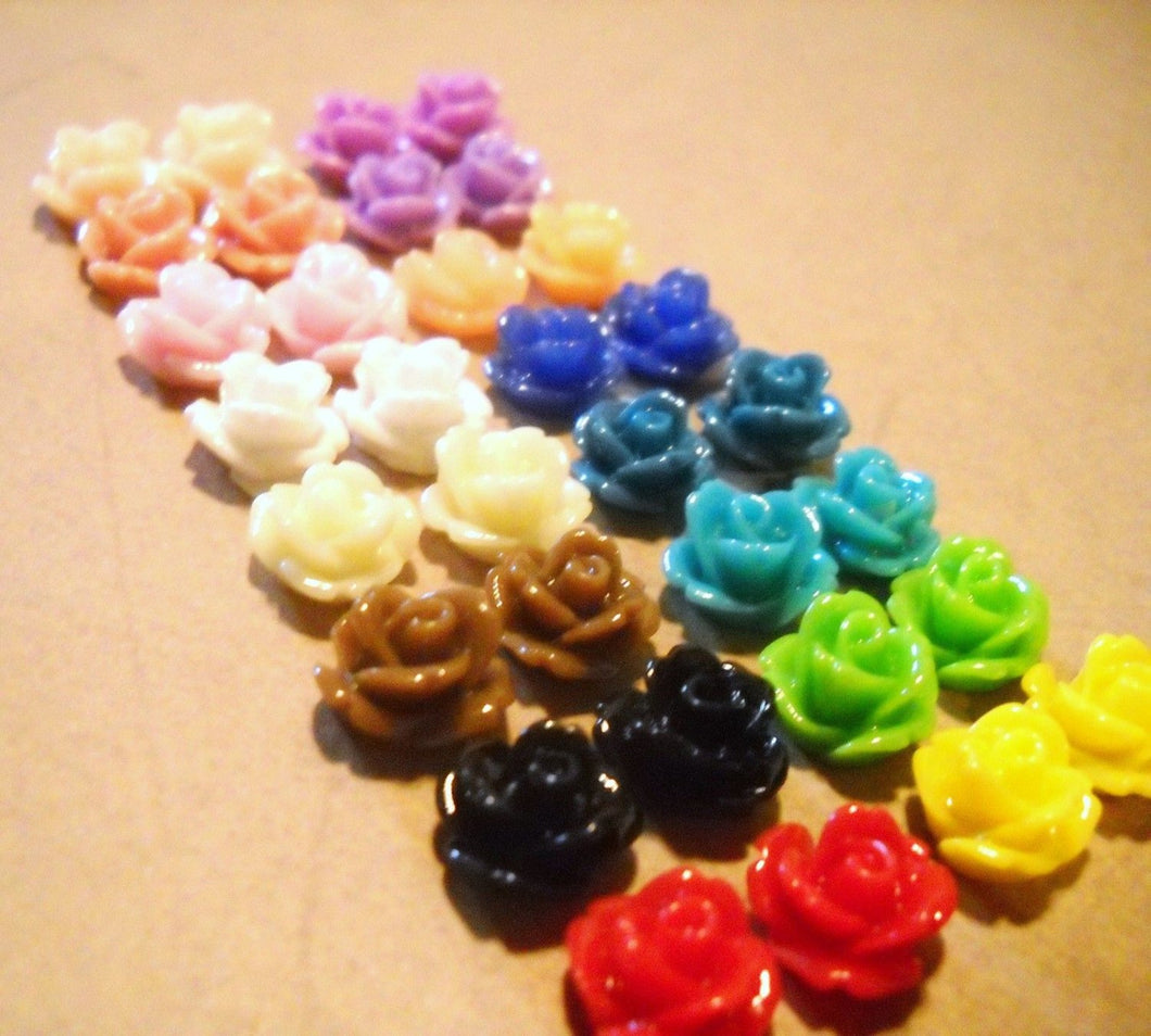Flower Cabochons Resin Flowers 10mm Assorted Colors 10 pieces Rose Cabochons Small Rose Cabochons Flat Back Flowers