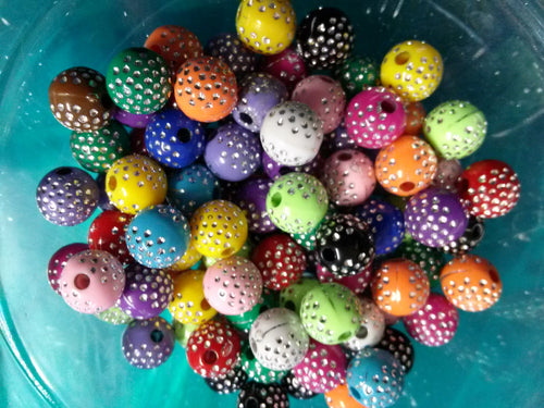 BULK Beads Assorted Colors Bling Beads 10mm Beads Acrylic Beads Silver Enlaced Beads Wholesale Beads 50 pieces