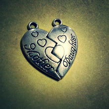 Load image into Gallery viewer, Mother Daughter Charms Heart Pendants Antiqued Silver Mother Charm Friendship Charms Puzzle Charms Wholesale Charms Broken Heart Charms 20pc