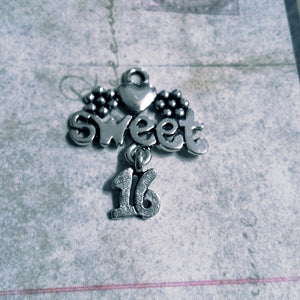 Sweet 16 Charm Silver Sweet 16 Pendant Antiqued Silver Word Charm Word Pendant 16th Birthday Charm Dangle Charm