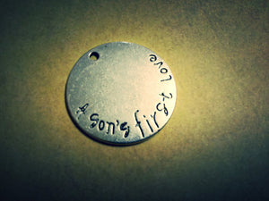 Word Charms Word Pendants Antiqued Silver Charms Round Quote Charms "A son's first love" Stamping blanks CLEARANCE was 1.86