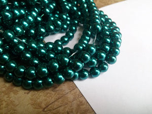 Teal Green Beads 6mm Glass Pearls Emerald Beads 140 pieces Bulk Beads Wholesale Beads 32" Strand