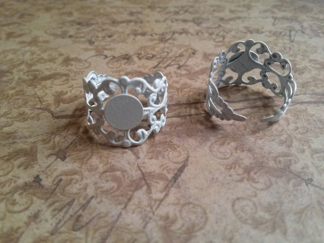 Ring Blanks Adjustable Rings Filigree White Ring Blanks 3 pieces Filigree Ring Blanks Blank Rings with Pads Ring Settings